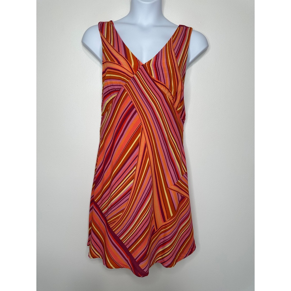 Wild Fable XXL Pink Orange Striped V-Neck Sleeveless Rayon Mini‎ Dress Boho Tie